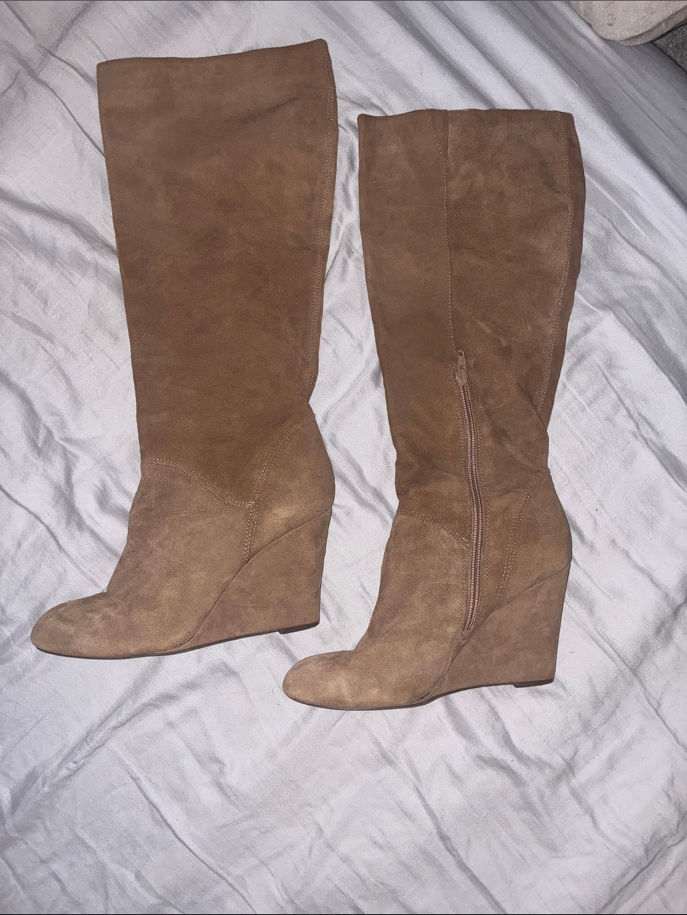 BCBGirls Tan Suede Wedge Knee-High Boots
